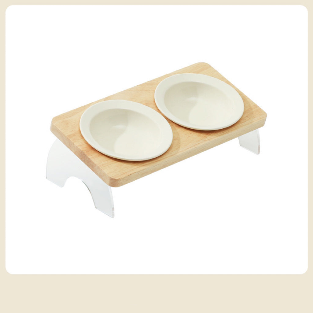 Elevated Bowl Set with Wooden Acrylic Stand