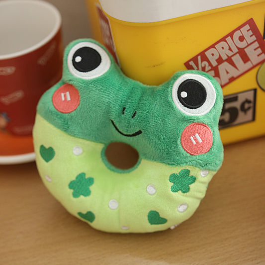 Dog Plush Toy - Smiley Frog Donut w/ Squeaker