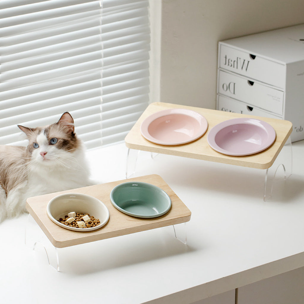 Elevated Bowl Set with Wooden Acrylic Stand