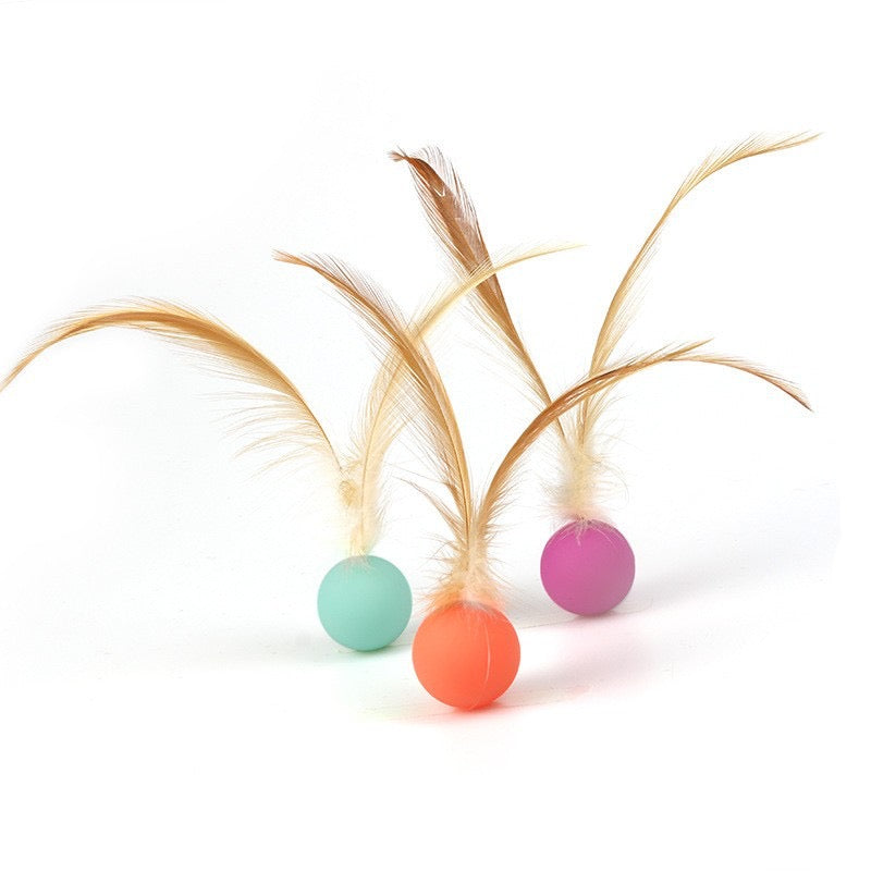 Cat Toy Bounce Rubber Ball with & Feather