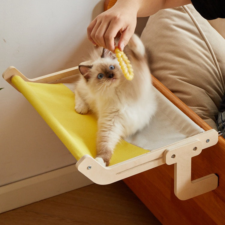 Cat Window Bedside Hammock - Yellow & Grey