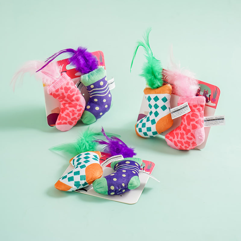 Cat Toy Christmas Stocking with Feather