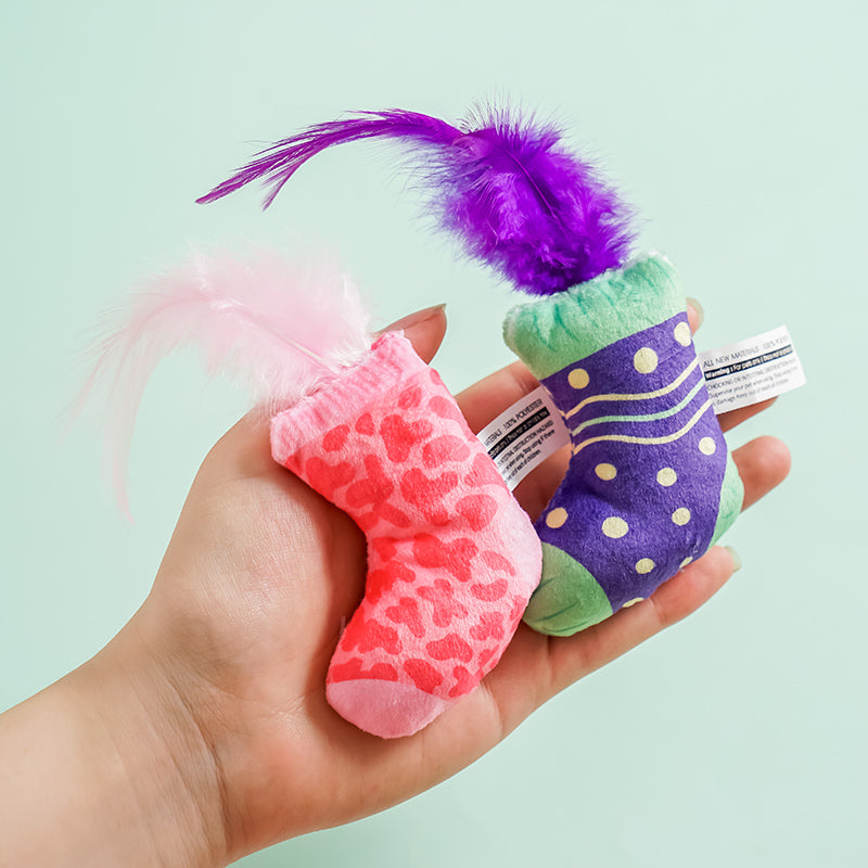 Cat Toy Christmas Stocking with Feather