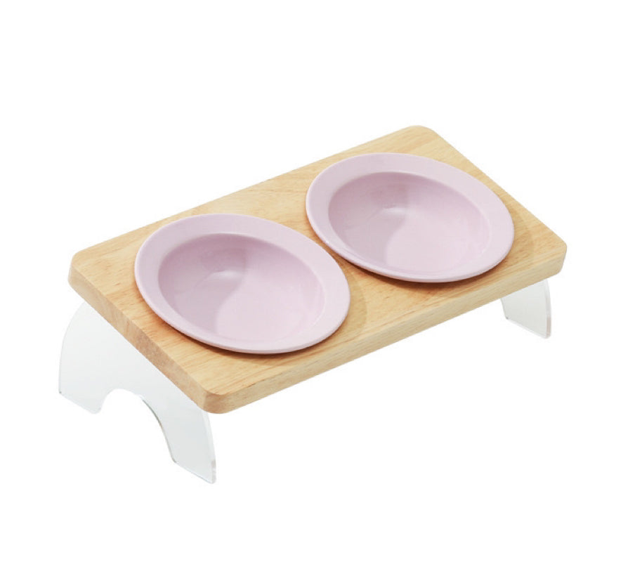 Elevated Bowl Set with Wooden Acrylic Stand