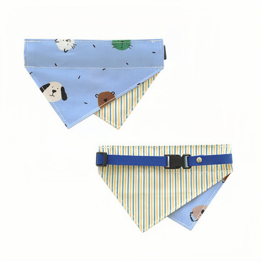 Cat Double Sided Revisable Bib - Blue Doggie