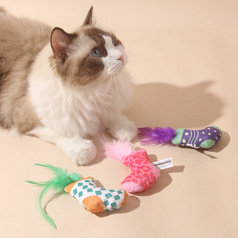 Cat Toy Christmas Stocking with Feather