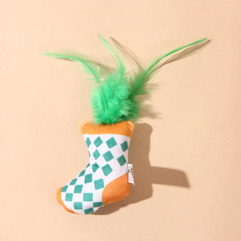 Cat Toy Christmas Stocking with Feather