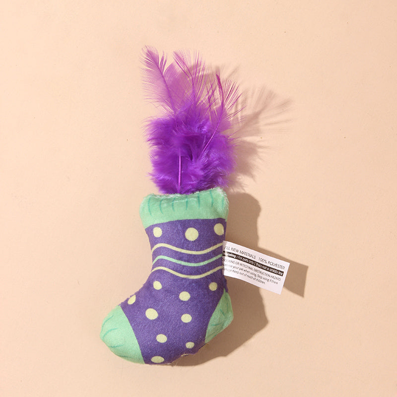 Cat Toy Christmas Stocking with Feather