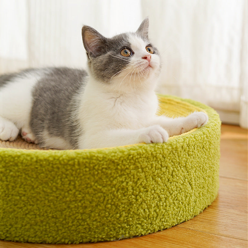 2 in 1 Avocado Cat Scratcher Pad Bowl Bed